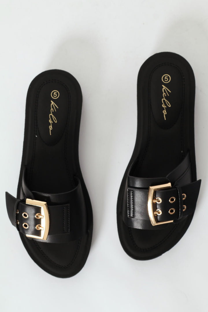 Single Banded Mule With Big Buckle Detail - Black