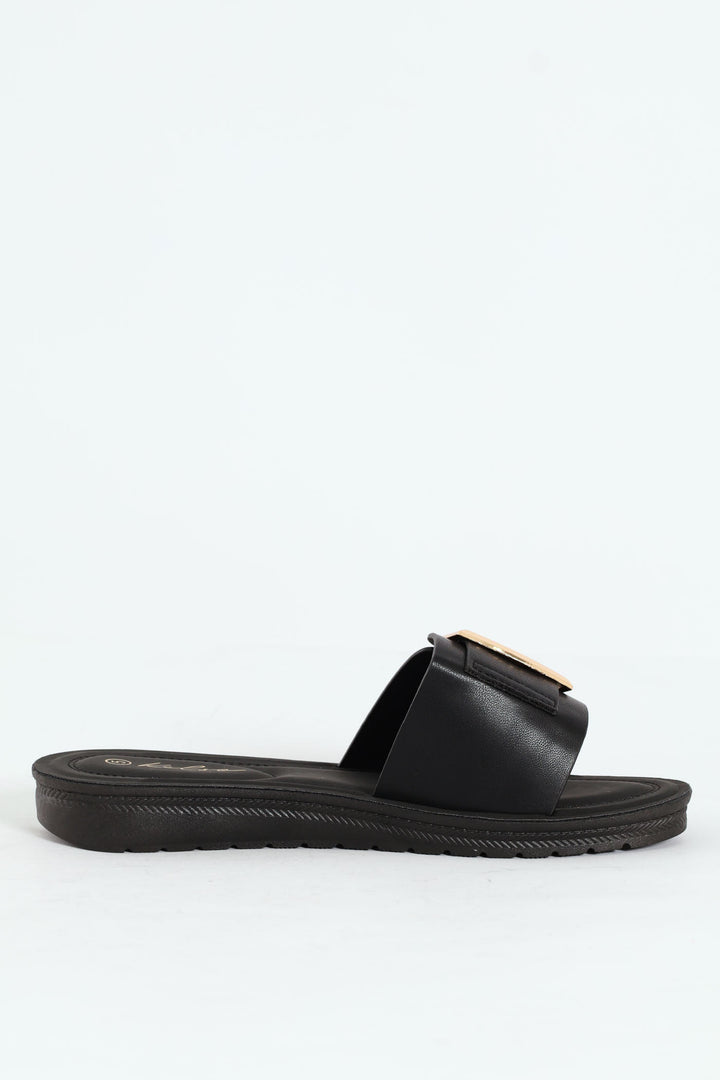 Single Banded Mule With Big Buckle Detail - Black