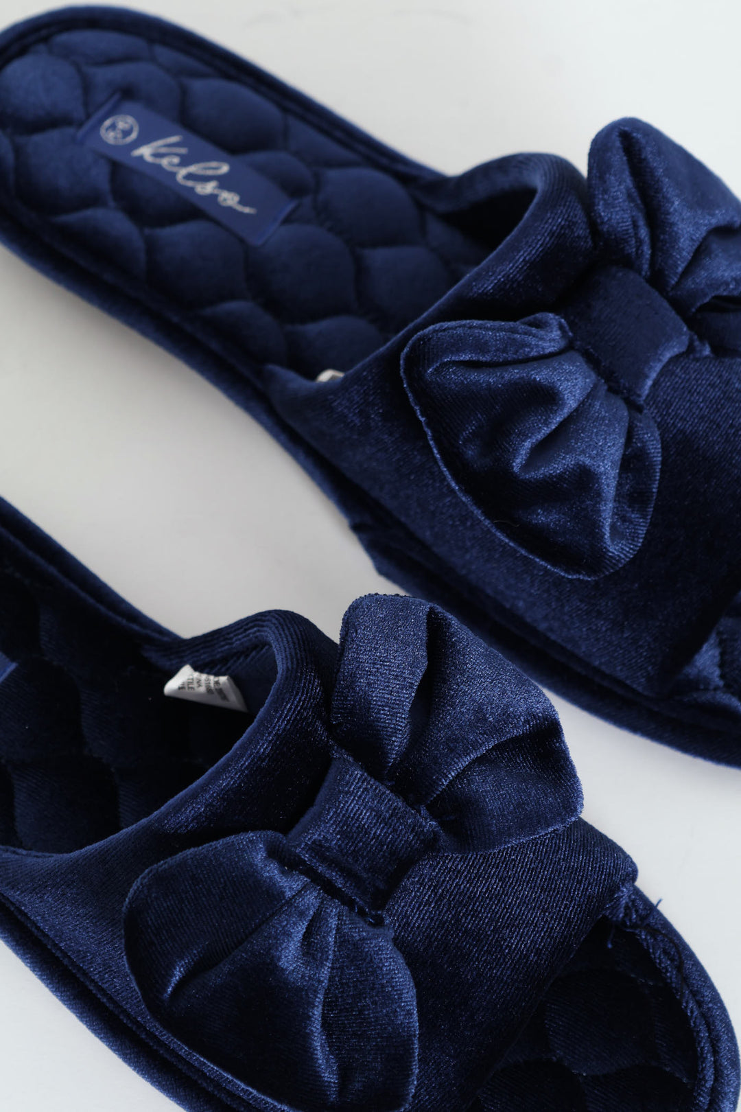 Velour Open Toe Slipper With Bow Detail - Navy