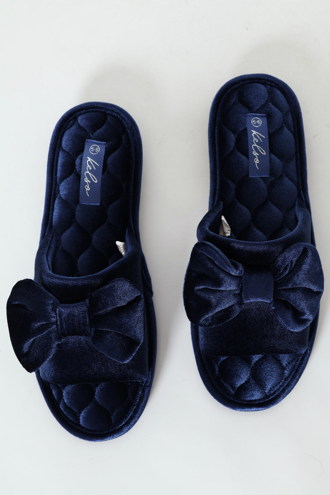 Velour Open Toe Slipper With Bow Detail - Navy