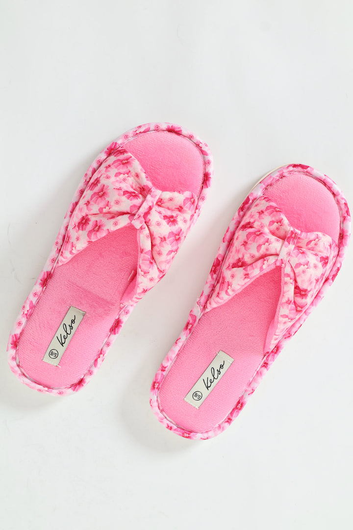 Ditsy Floral Puffed Strap Mule Slipper - Pink