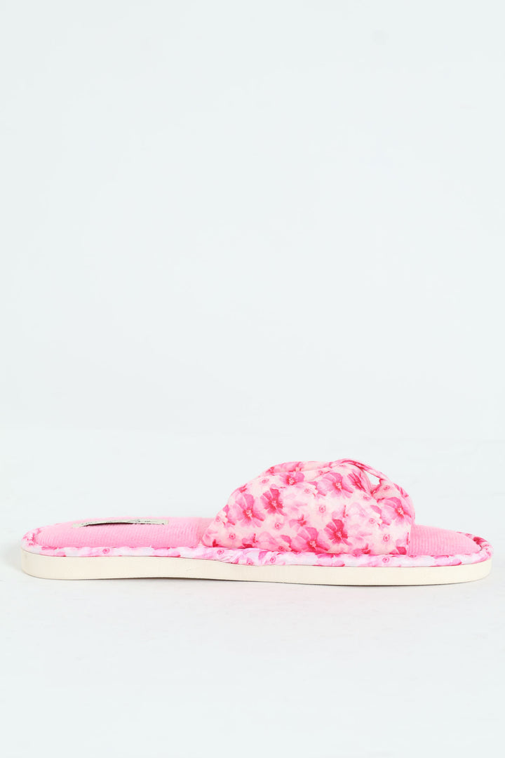 Ditsy Floral Puffed Strap Mule Slipper - Pink