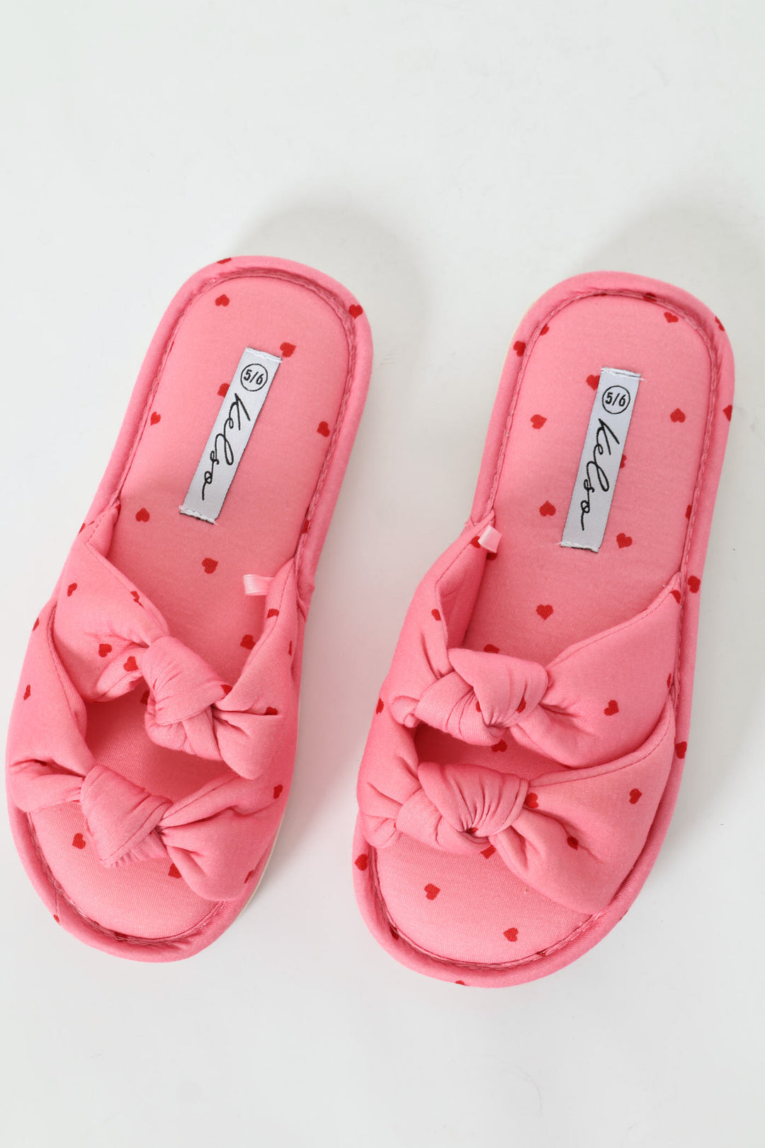 Heart Print Knotted Mule Slipper - Pink