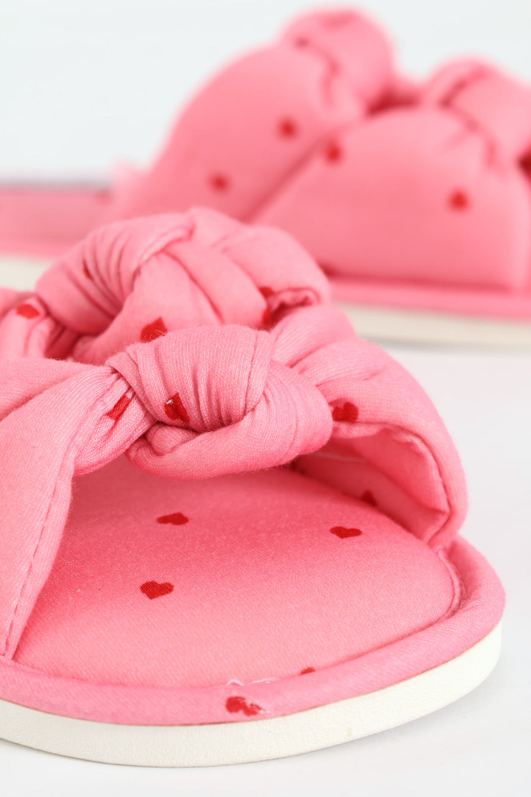 Heart Print Knotted Mule Slipper - Pink