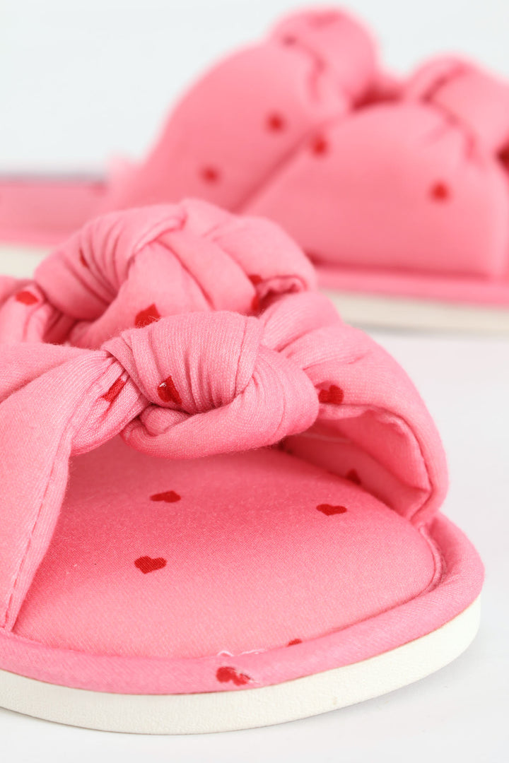 Heart Print Knotted Mule Slipper - Pink
