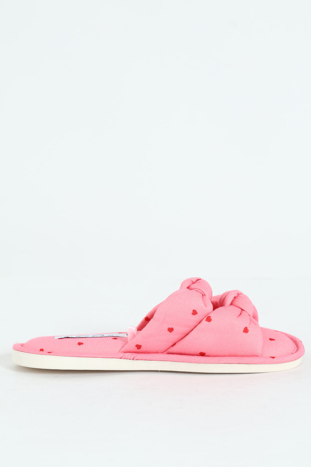Heart Print Knotted Mule Slipper - Pink