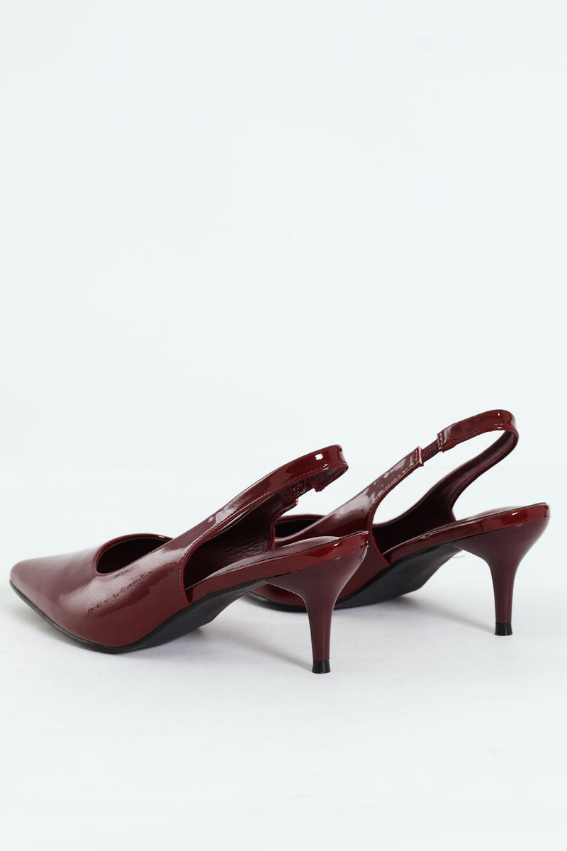 Patent Sling Back Kitten Heel - Burgundy