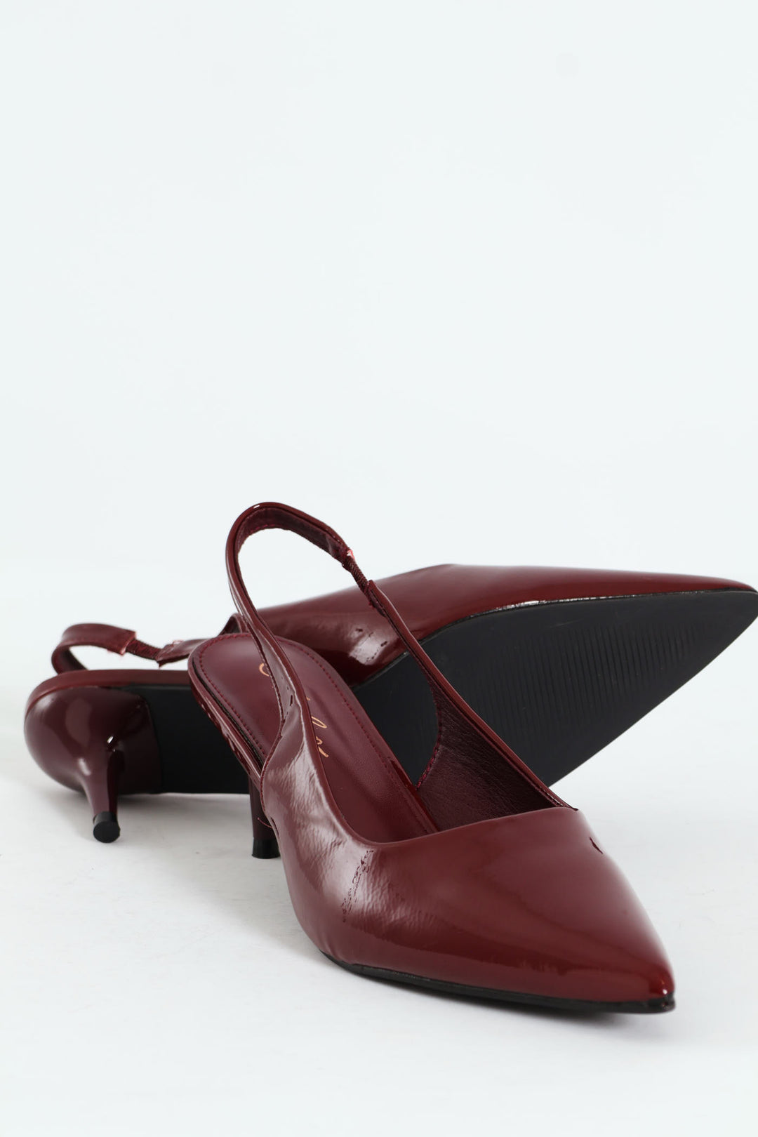Patent Sling Back Kitten Heel - Burgundy