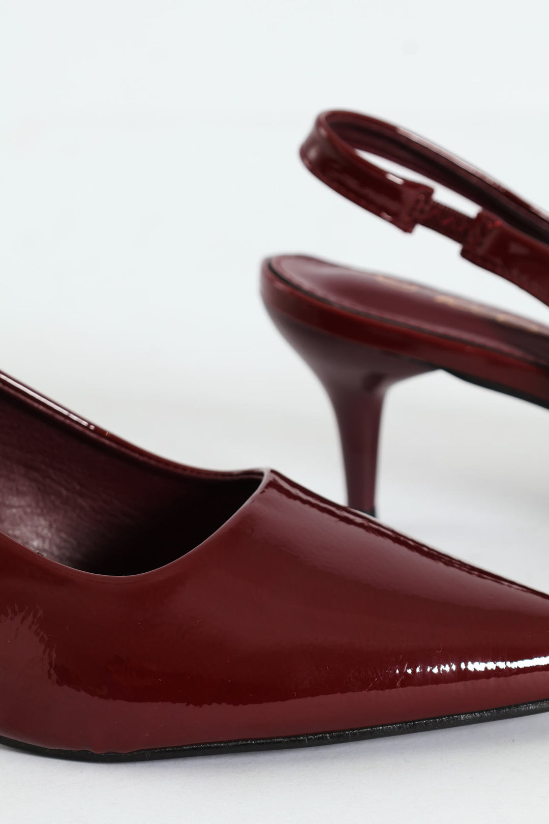 Patent Sling Back Kitten Heel - Burgundy