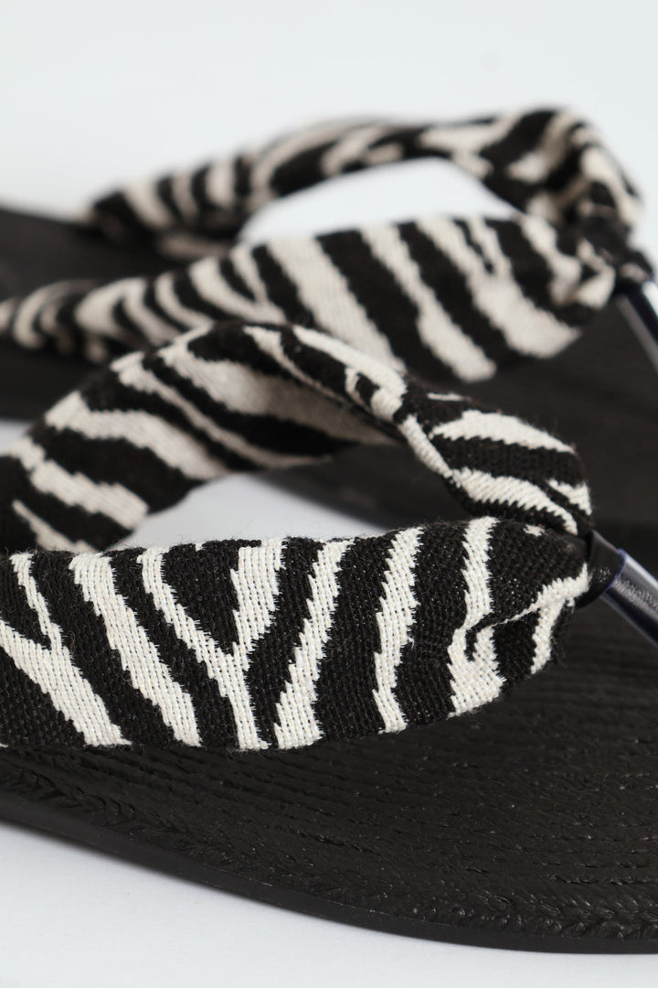 Zebra Print Thong Sandal - Black/White