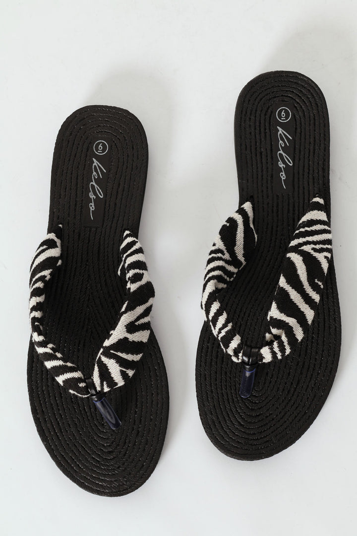 Zebra Print Thong Sandal - Black/White