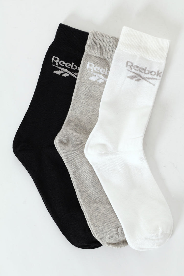 3 Pack Crew Anklet Socks - White/Black/Grey