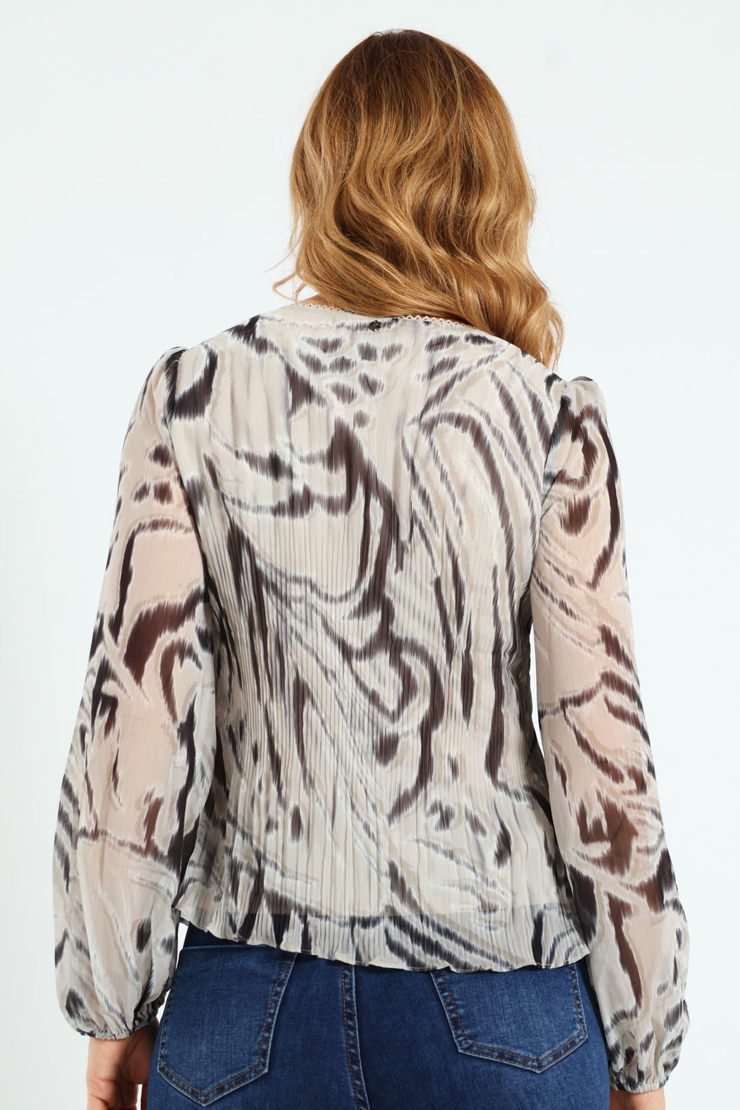 Yvette Long Sleeve Pleating Top - Black/White