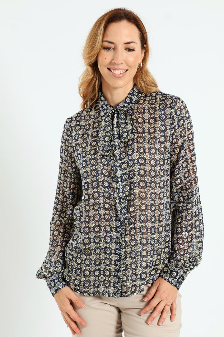Oriane Bow Shirt - Blue