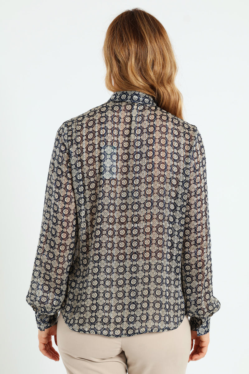 Oriane Bow Shirt - Blue
