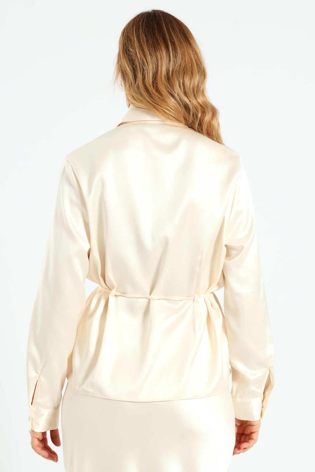 Belted Satin Shirt - Cream