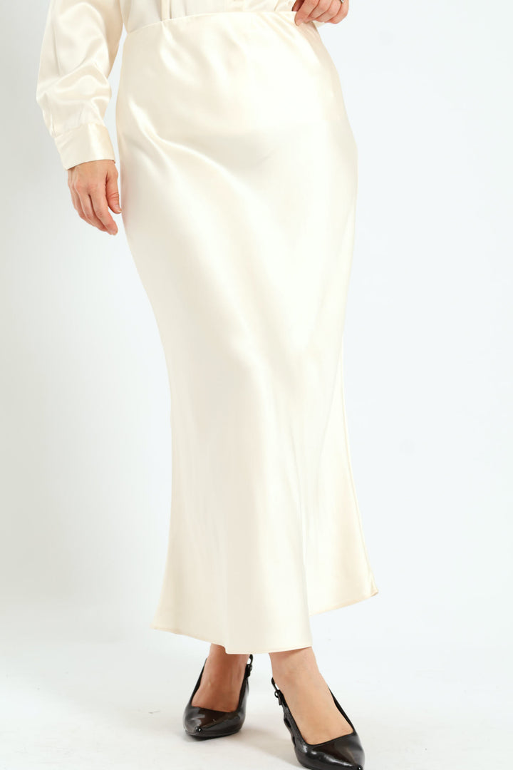 Satin Midi Slip Skirt - Cream