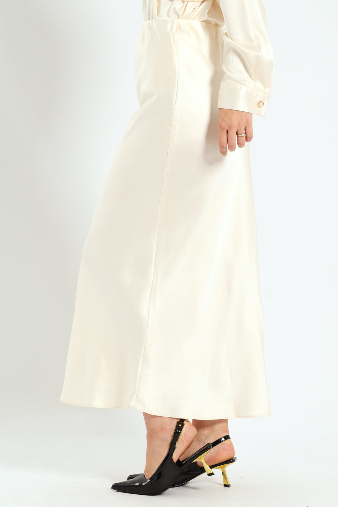 Satin Midi Slip Skirt - Cream