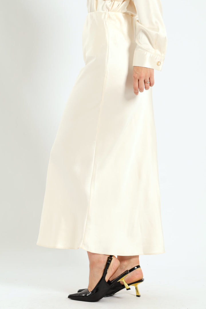 Satin Midi Slip Skirt - Cream