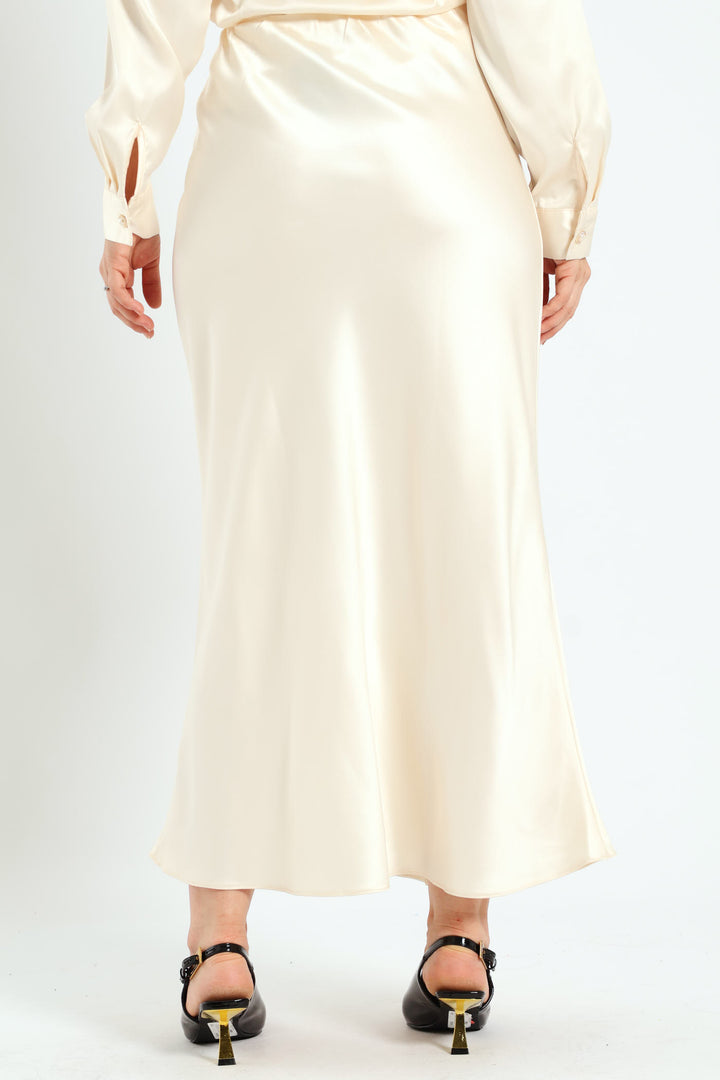 Satin Midi Slip Skirt - Cream