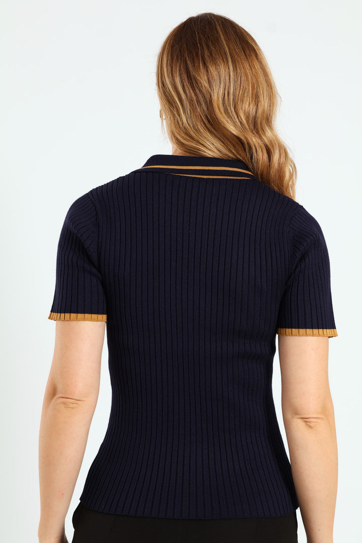 Constrast Tipped Golfer - Navy
