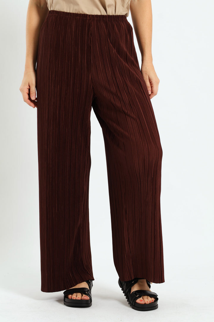 Plisse Wideleg Pants - Bitter Chocolate