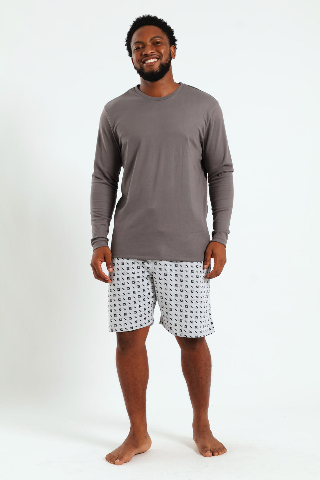 Unbrushed Fleece Printed Knit Shorts - Grey Melange