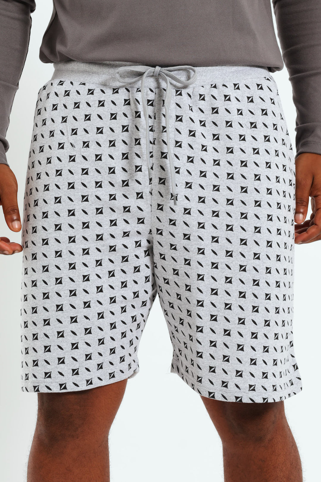 Unbrushed Fleece Printed Knit Shorts - Grey Melange
