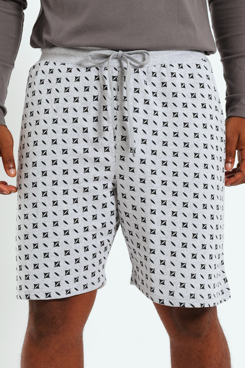 Unbrushed Fleece Printed Knit Shorts - Grey Melange