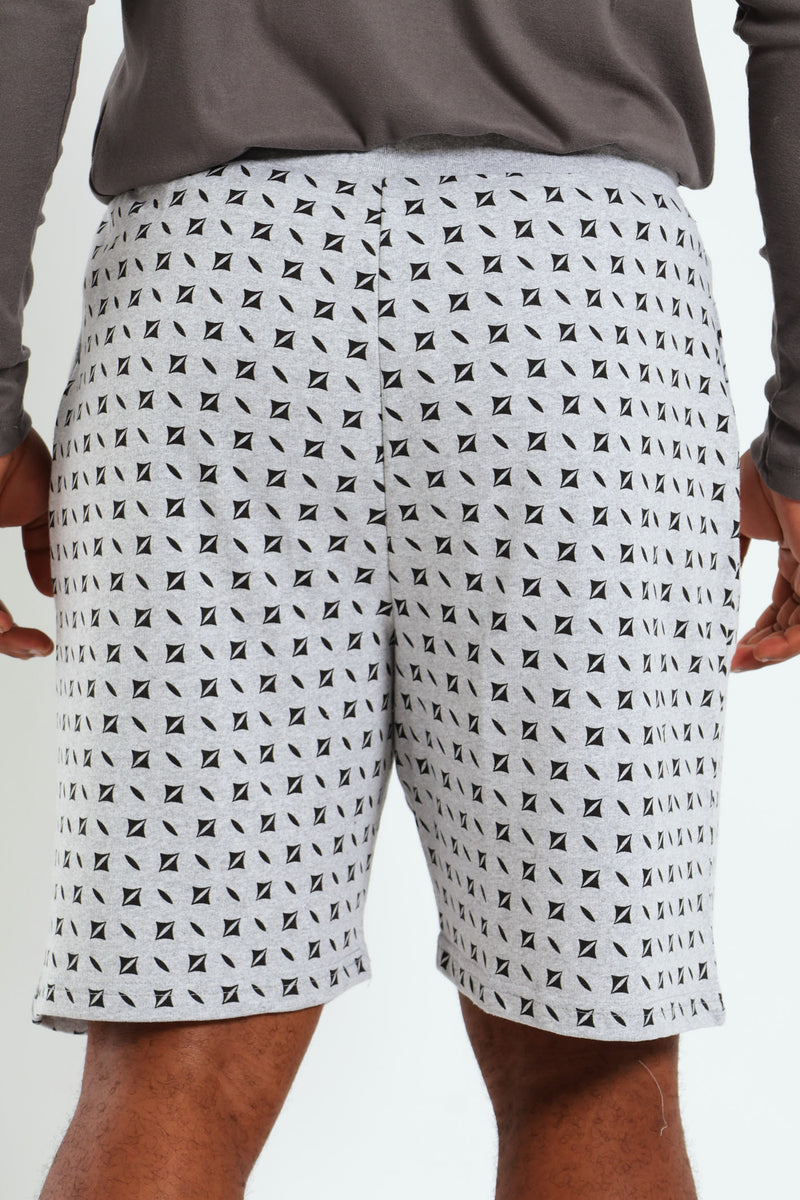 Unbrushed Fleece Printed Knit Shorts - Grey Melange