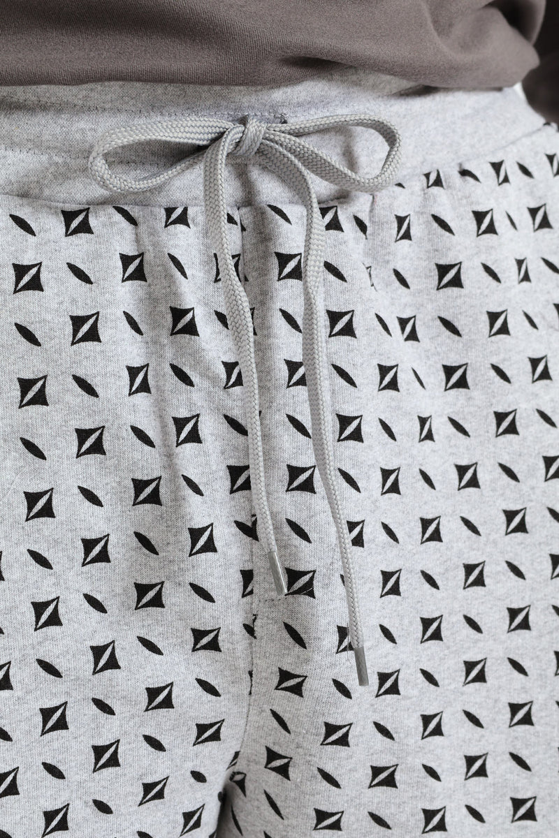 Unbrushed Fleece Printed Knit Shorts - Grey Melange