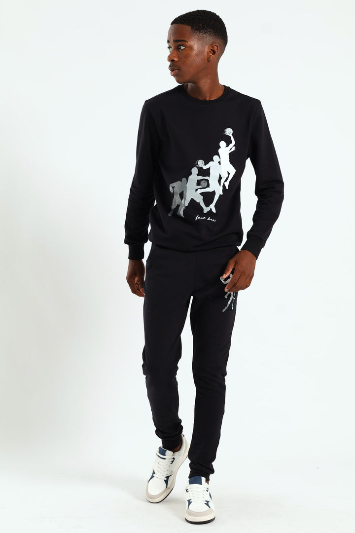 Boys Basketball Crew Top - Black