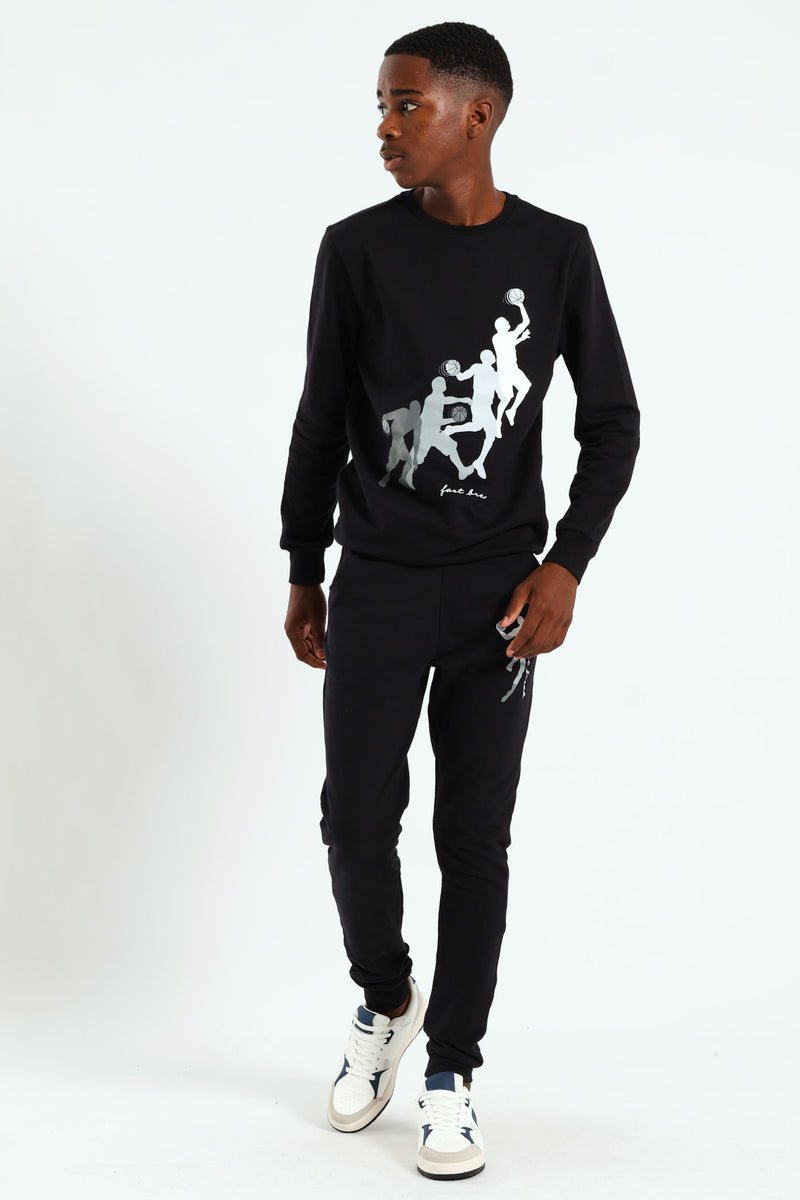 Boys Basketball Crew Top - Black