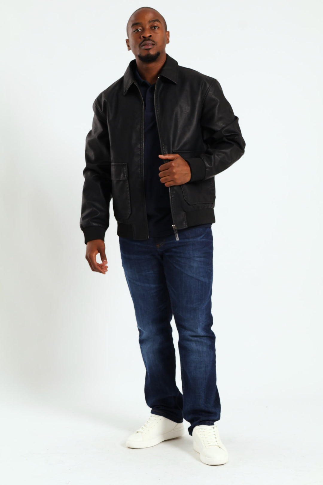 PU Zip Through Bomber - Black