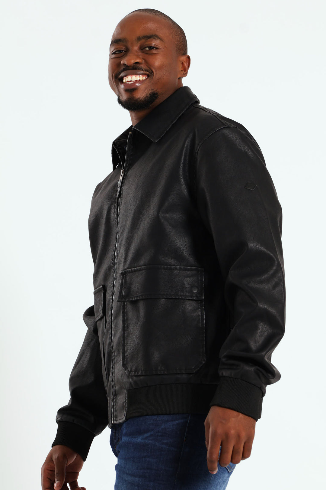 PU Zip Through Bomber - Black