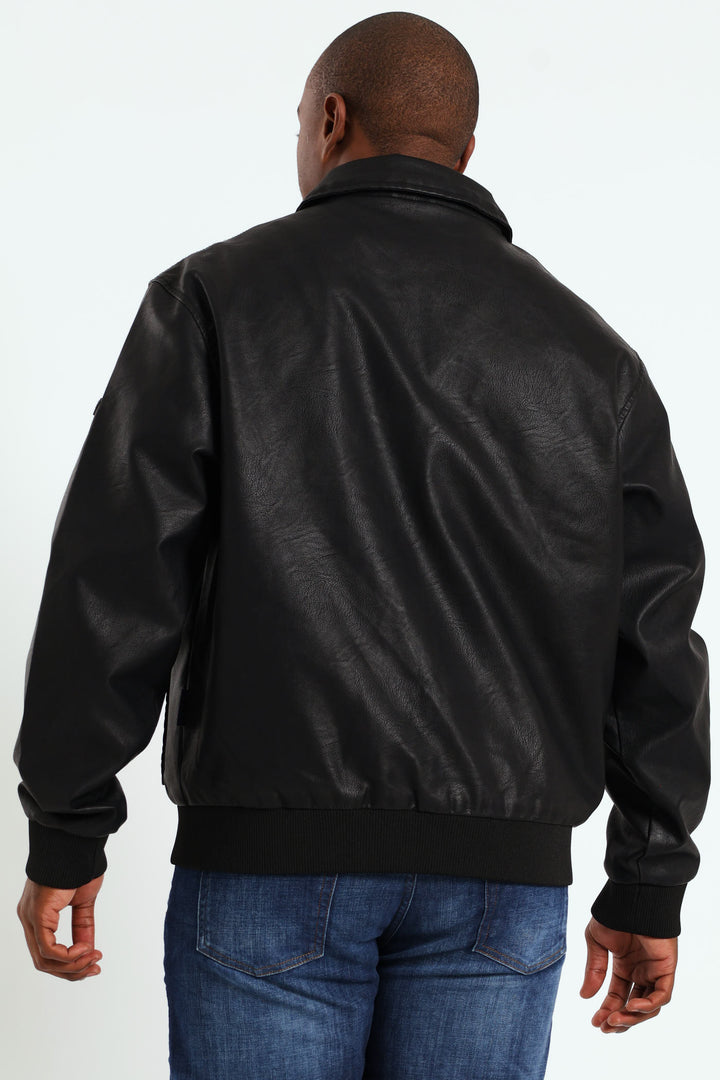 PU Zip Through Bomber - Black