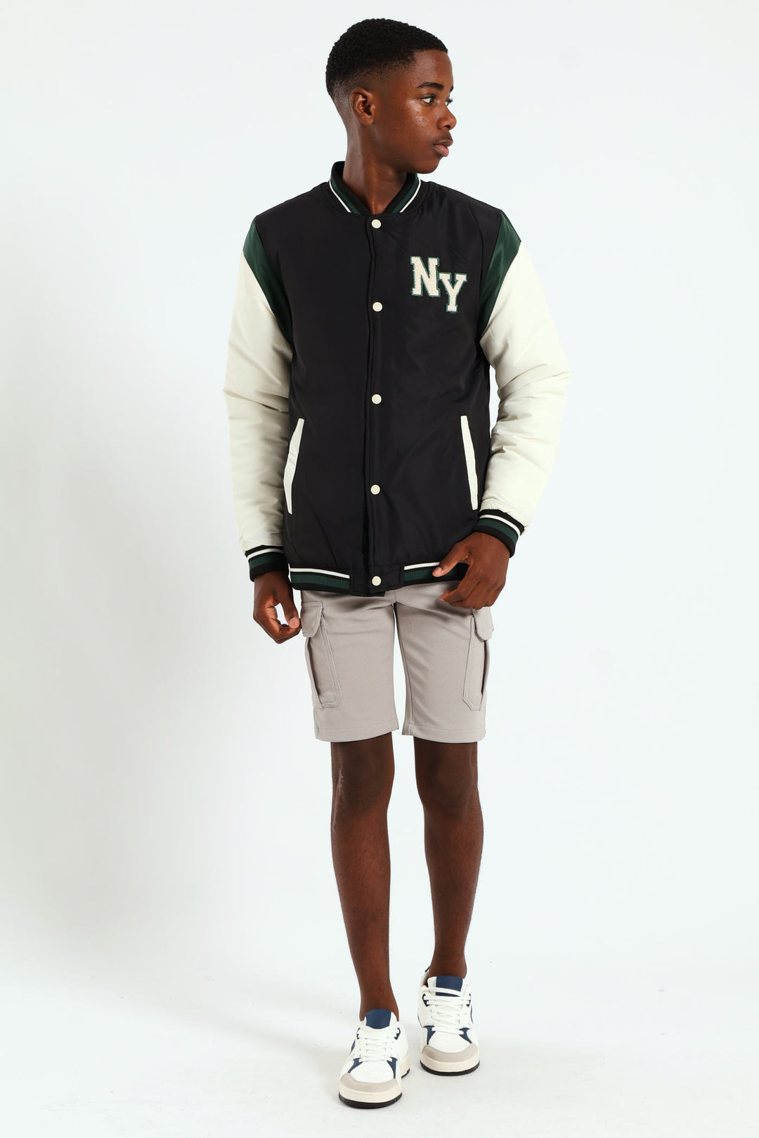 Boys Varsity Nylon  Bomber Jacket - Black