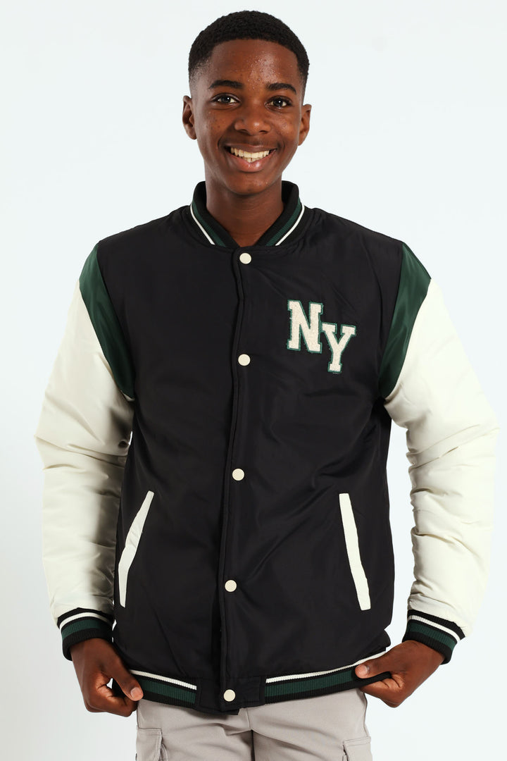 Boys Varsity Nylon  Bomber Jacket - Black