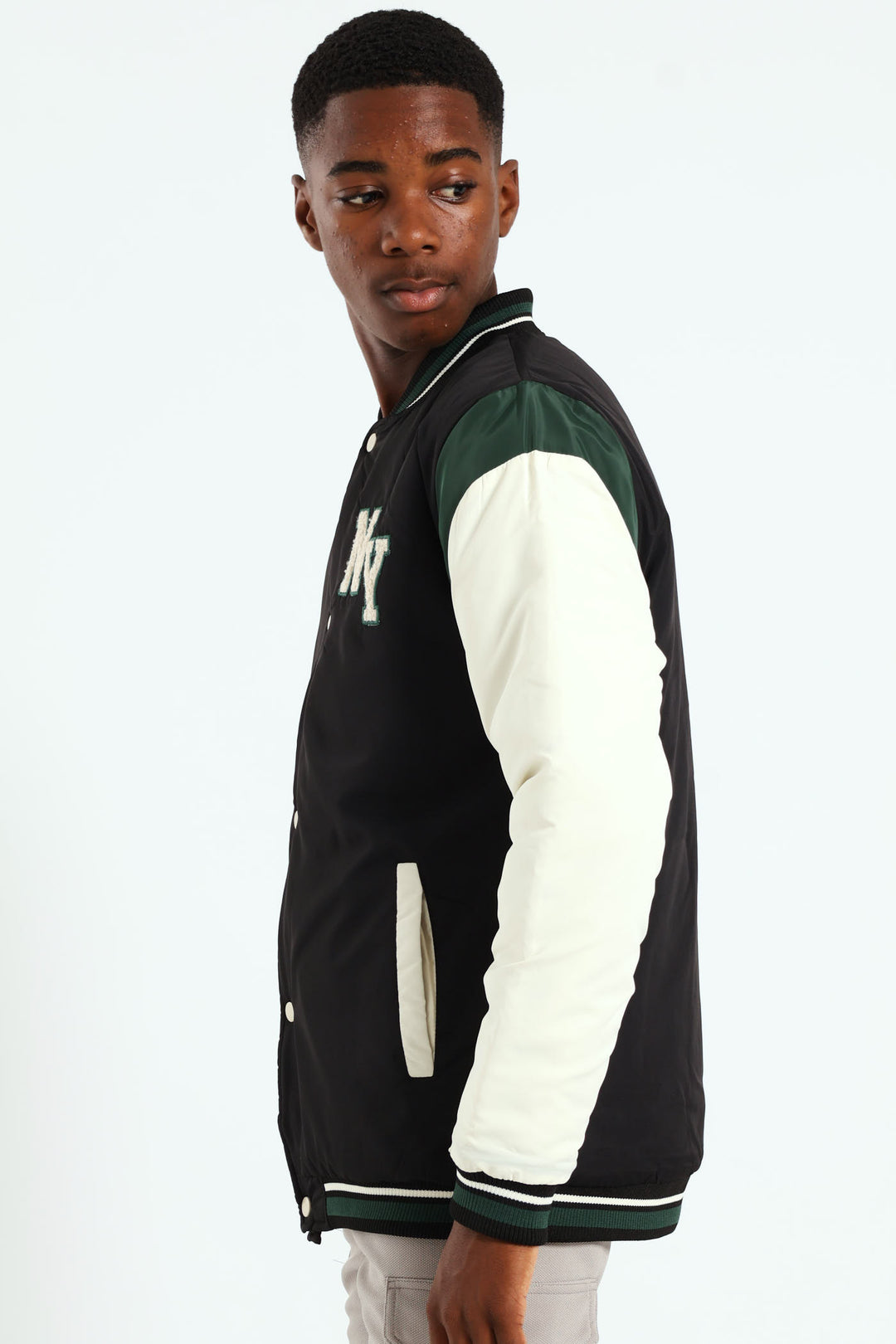 Boys Varsity Nylon  Bomber Jacket - Black