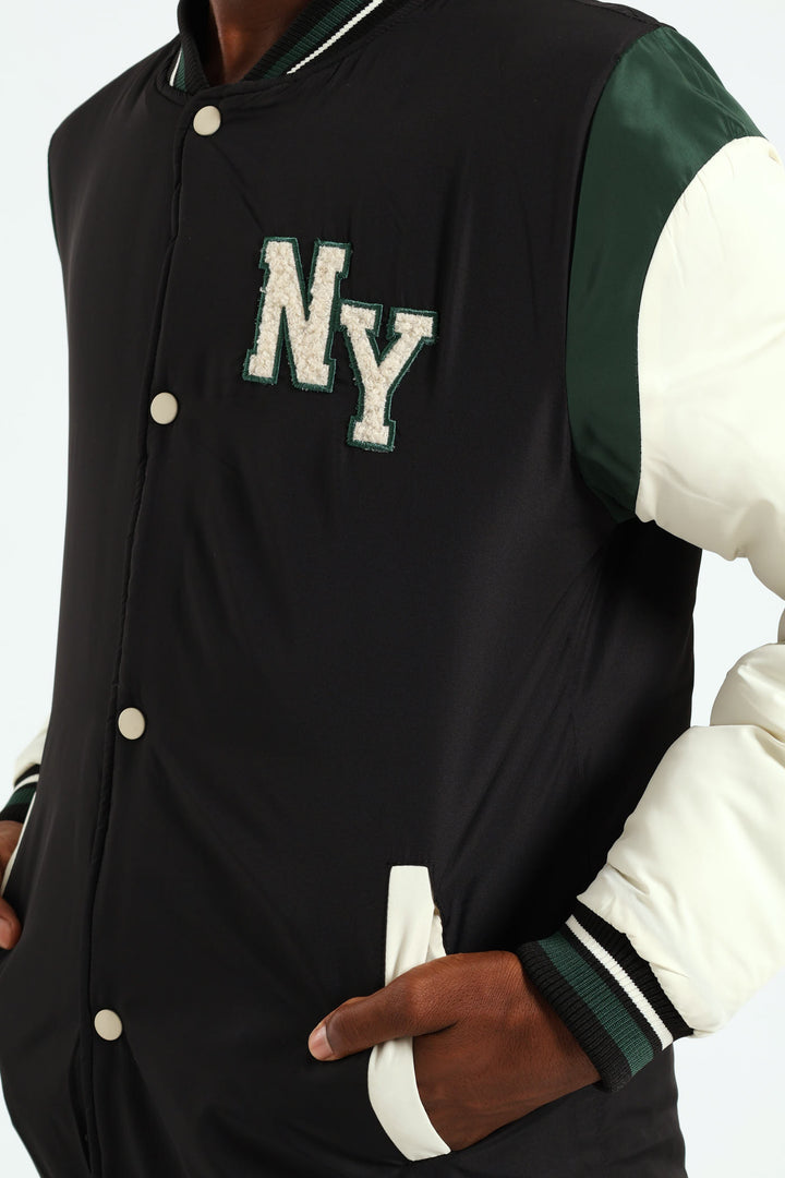 Boys Varsity Nylon  Bomber Jacket - Black