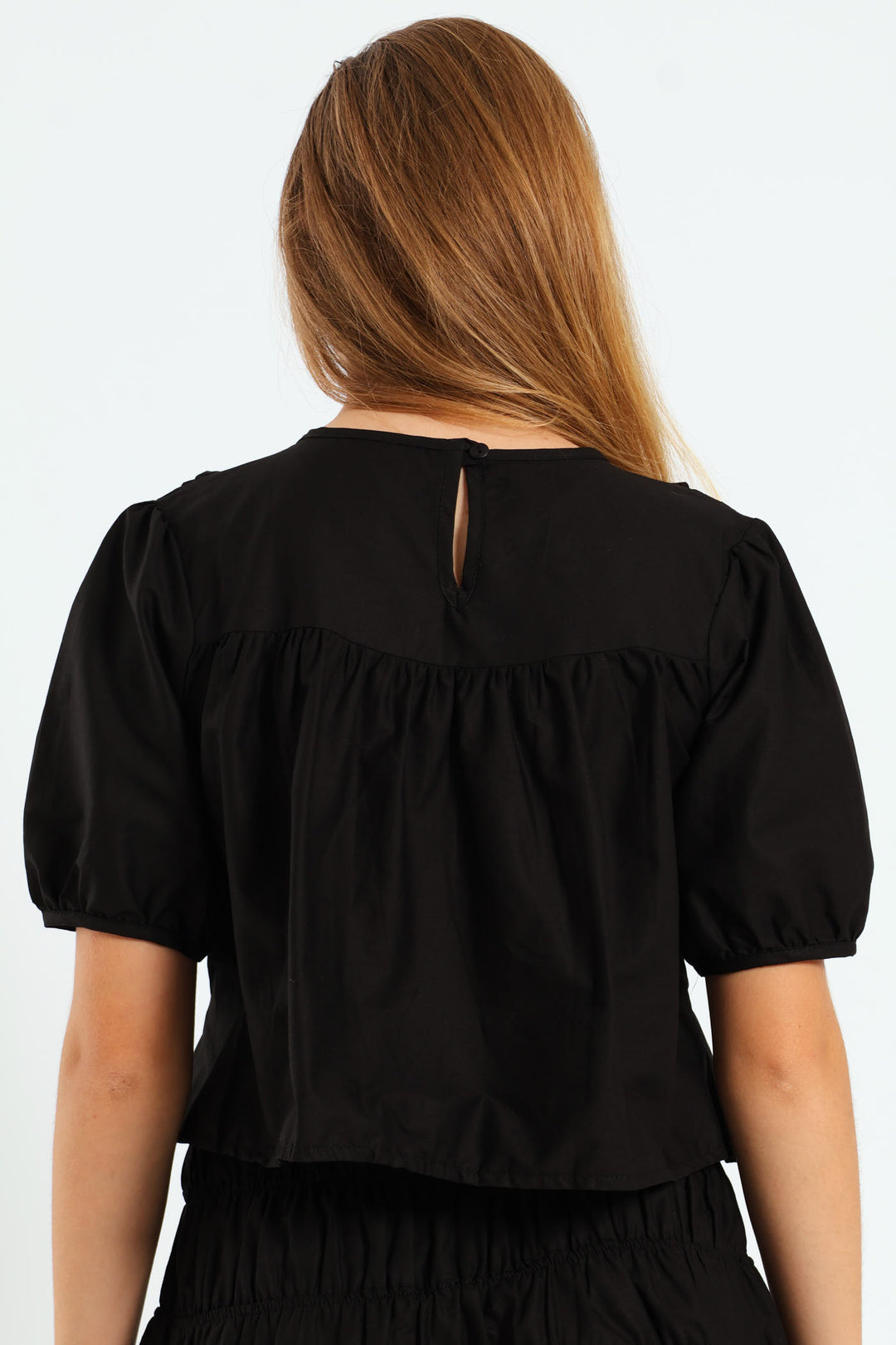 Girls Shirring Top - Black