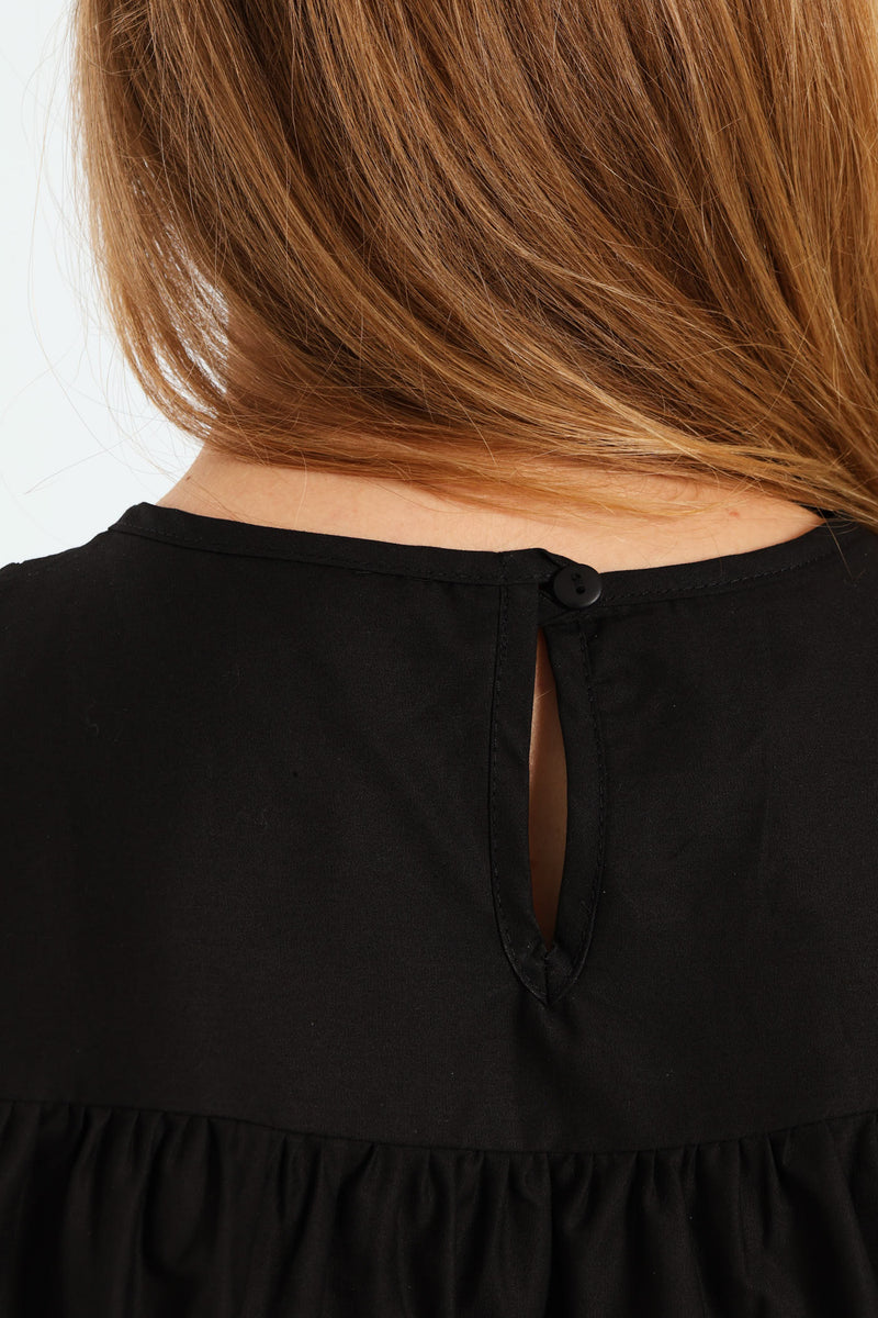 Girls Shirring Top - Black