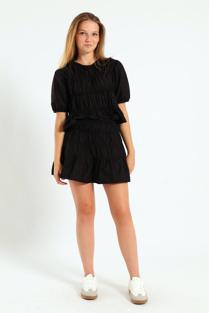 Girls Shirring Skirt - Black