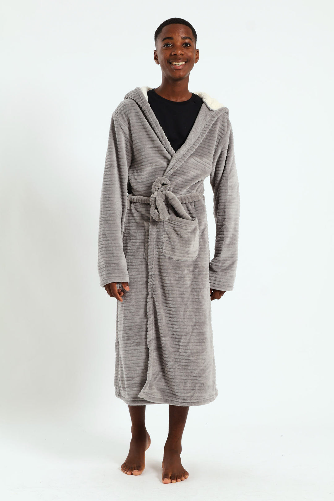 Boys Embossed Sherpa Lined Gown - Grey