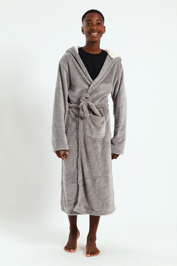 Boys Embossed Sherpa Lined Gown - Grey
