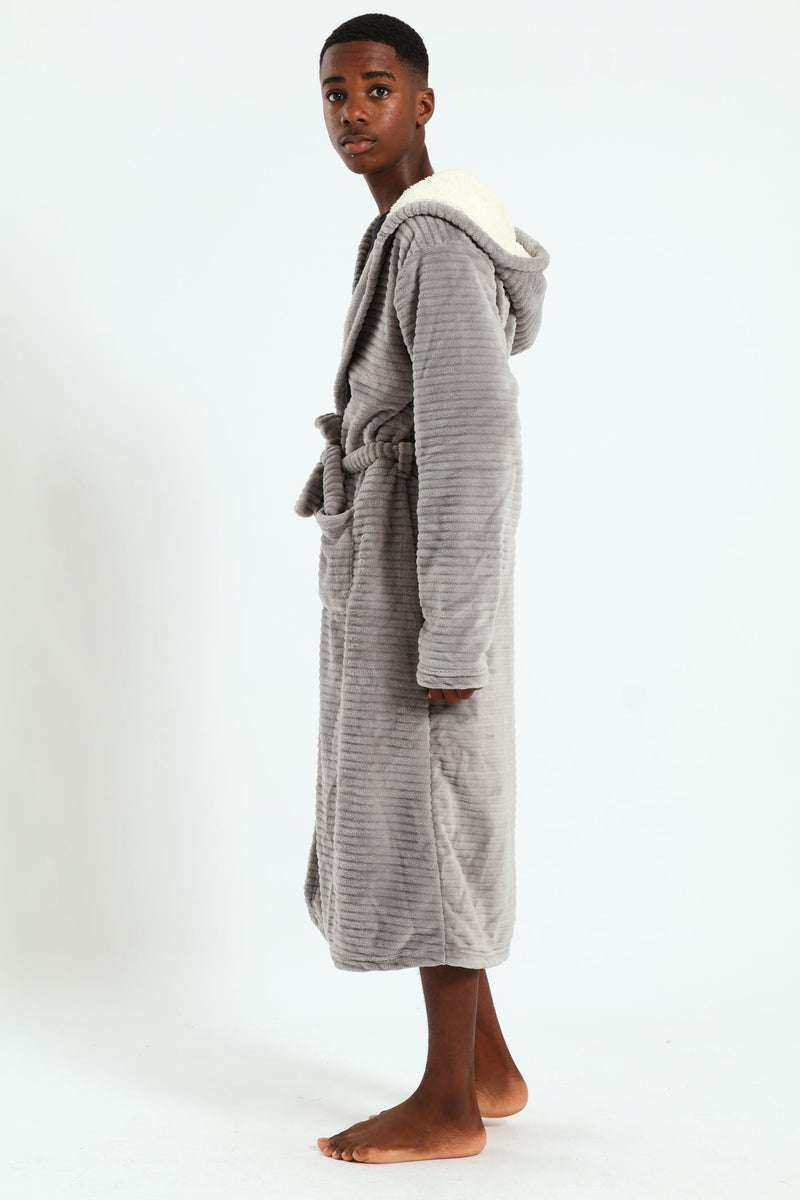 Boys Embossed Sherpa Lined Gown - Grey