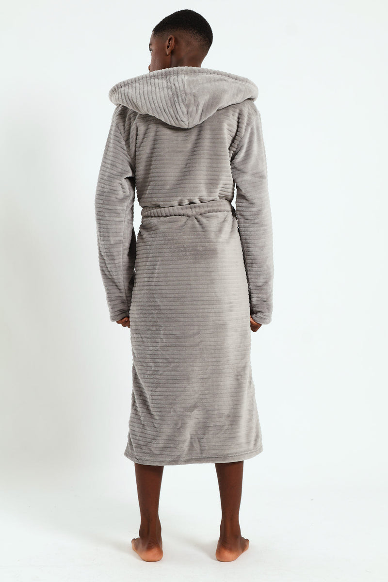 Boys Embossed Sherpa Lined Gown - Grey