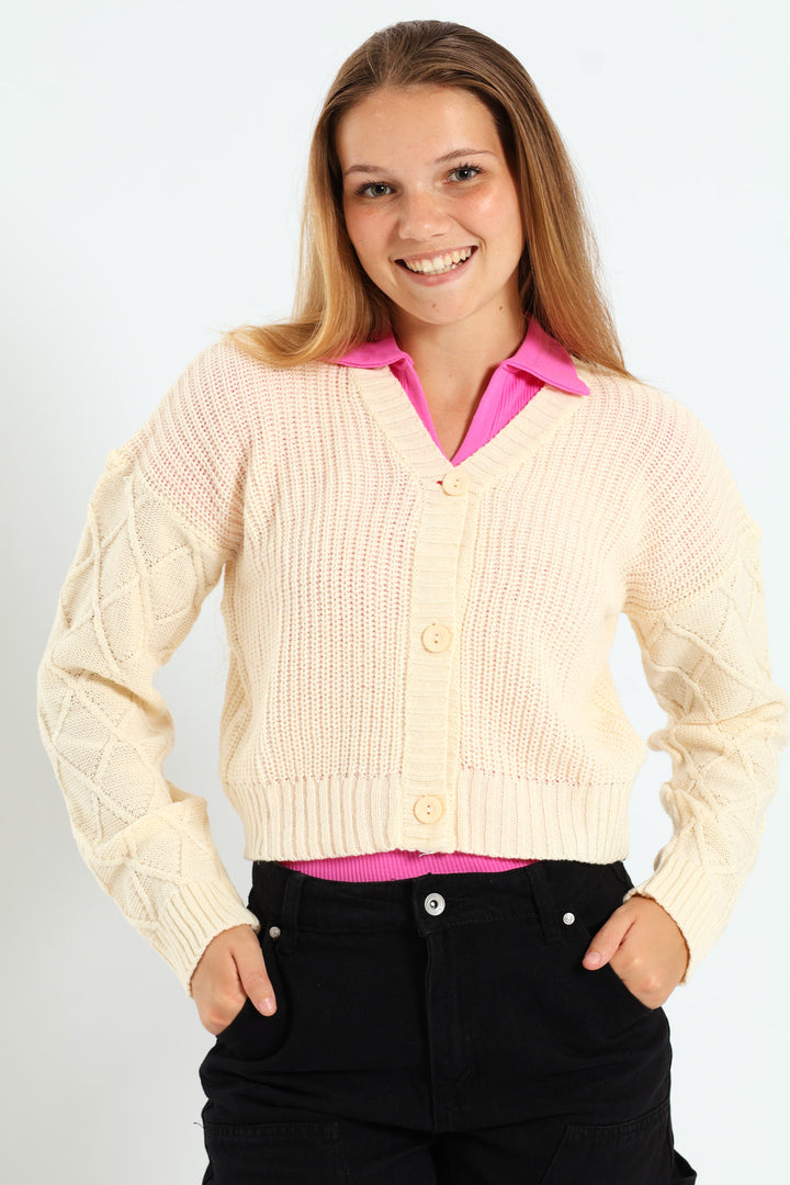 Girls Diamond Cardigan - Cream