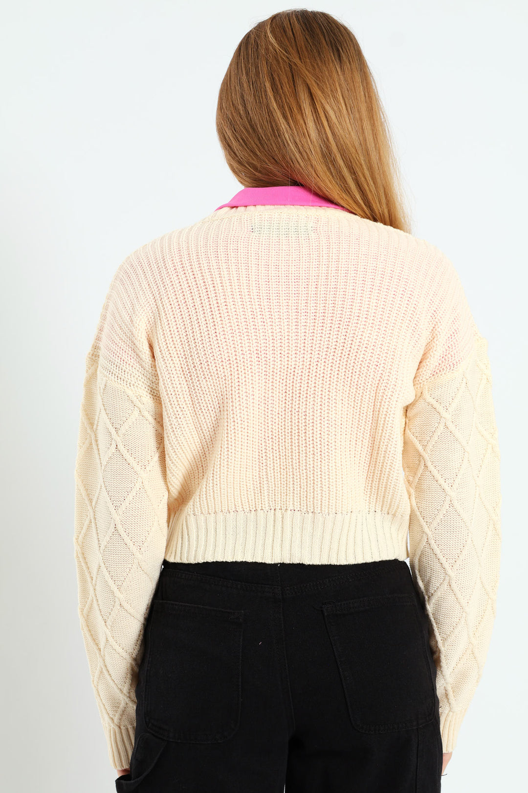 Girls Diamond Cardigan - Cream