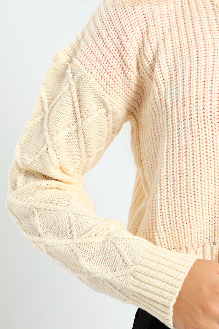 Girls Diamond Cardigan - Cream